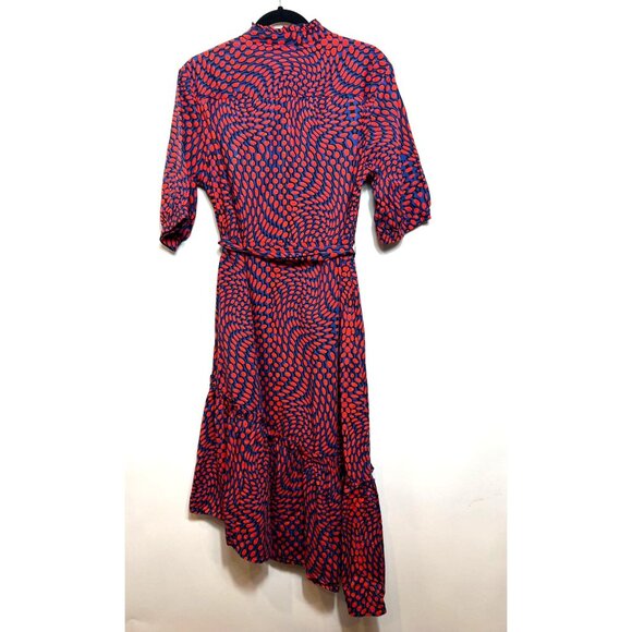 Scoop Womens Asymmetrical Ruffle Midi Dress Red Navy Coastal Preppy Style Large - Picture 3 of 9